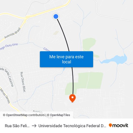 Rua São Felipe, 877-951 to Universidade Tecnológica Federal Do Paraná - Campus Apucarana map