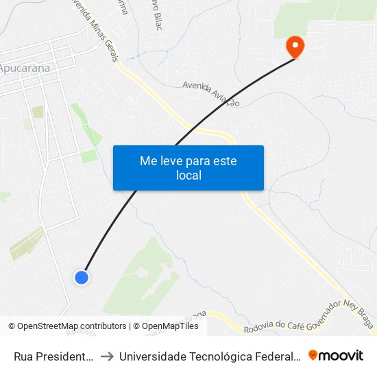 Rua Presidente Jéferson, 393 to Universidade Tecnológica Federal Do Paraná - Campus Apucarana map