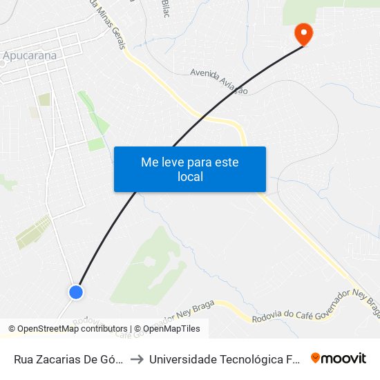 Rua Zacarias De Góes E Vasconcelos, 342-462 to Universidade Tecnológica Federal Do Paraná - Campus Apucarana map