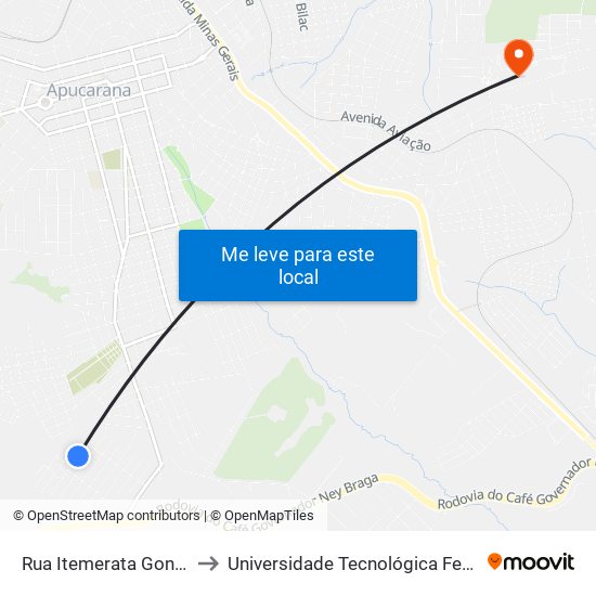 Rua Itemerata Gonçalves Dos Santos, 16-36 to Universidade Tecnológica Federal Do Paraná - Campus Apucarana map