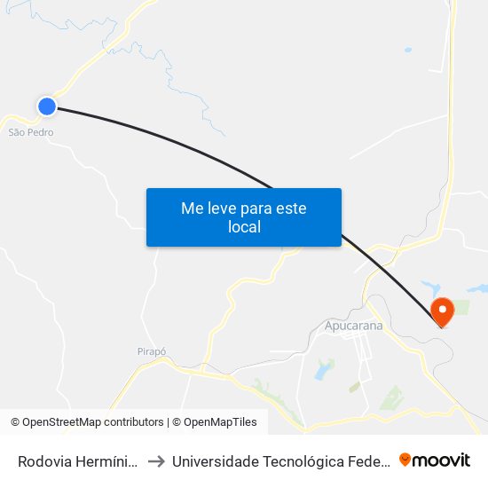 Rodovia Hermínio Antonio Pennacchi to Universidade Tecnológica Federal Do Paraná - Campus Apucarana map