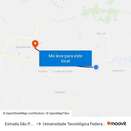 Estrada São Pedro Da Traquara to Universidade Tecnológica Federal Do Paraná - Campus Apucarana map