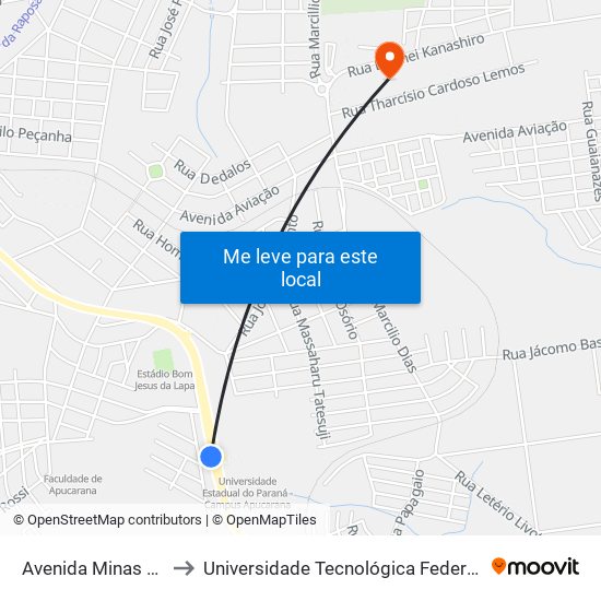 Avenida Minas Gerais, 4182-4268 to Universidade Tecnológica Federal Do Paraná - Campus Apucarana map