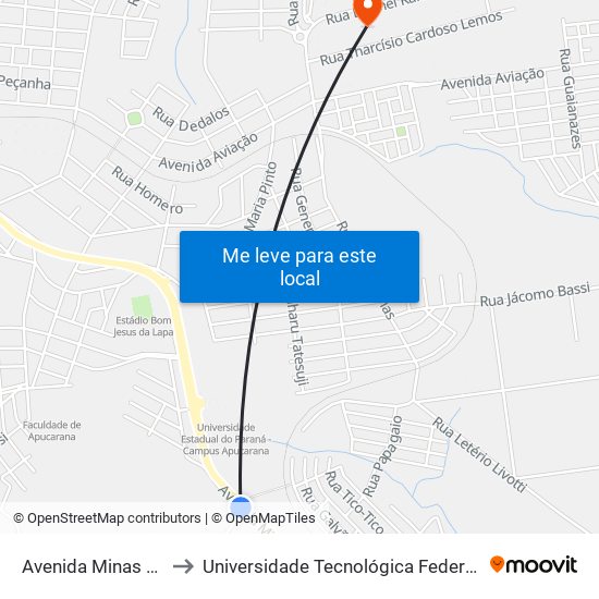 Avenida Minas Gerais, 4718-4732 to Universidade Tecnológica Federal Do Paraná - Campus Apucarana map
