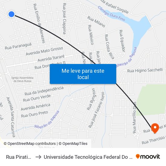 Rua Piratininga, 715 to Universidade Tecnológica Federal Do Paraná - Campus Apucarana map