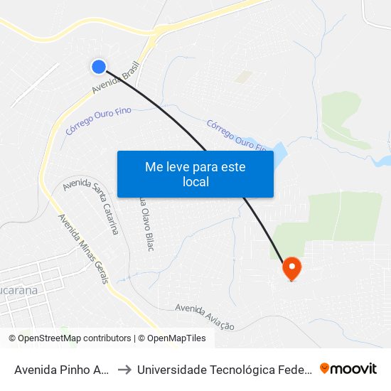 Avenida Pinho Araucária, 1112-1242 to Universidade Tecnológica Federal Do Paraná - Campus Apucarana map