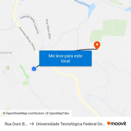 Rua Ouro Branco, 767 to Universidade Tecnológica Federal Do Paraná - Campus Apucarana map