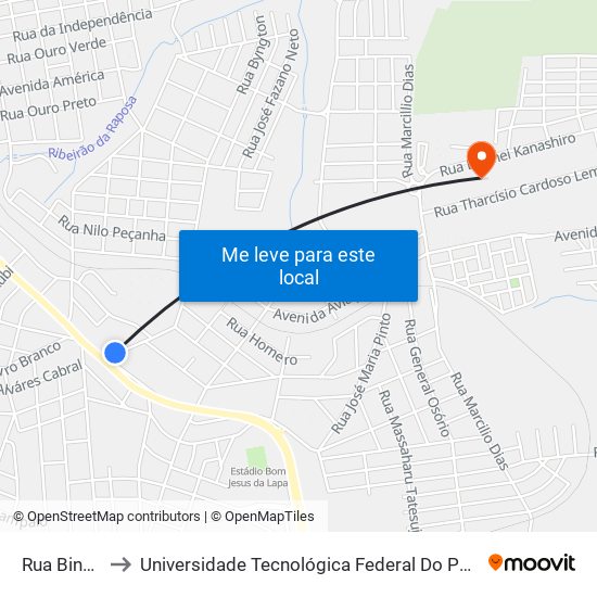 Rua Bington, 55 to Universidade Tecnológica Federal Do Paraná - Campus Apucarana map