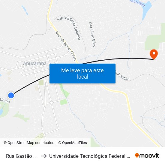 Rua Gastão Vidigal, 2-352 to Universidade Tecnológica Federal Do Paraná - Campus Apucarana map