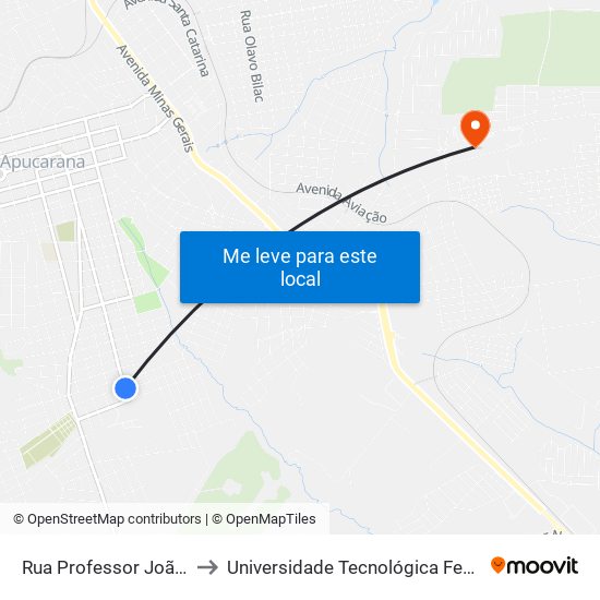 Rua Professor João Cândido Ferreira, 2125 to Universidade Tecnológica Federal Do Paraná - Campus Apucarana map