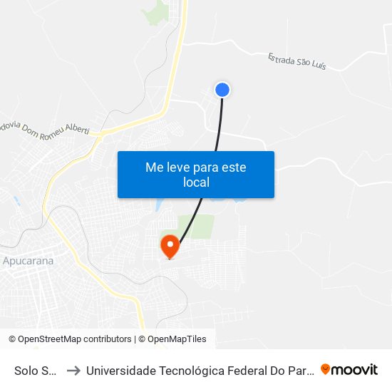 Solo Sagrado to Universidade Tecnológica Federal Do Paraná - Campus Apucarana map