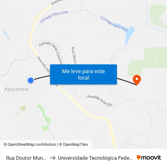 Rua Doutor Munhoz Da Rocha, 1645 to Universidade Tecnológica Federal Do Paraná - Campus Apucarana map