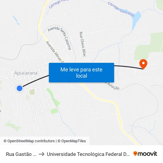 Rua Gastão Vidigal, 602 to Universidade Tecnológica Federal Do Paraná - Campus Apucarana map