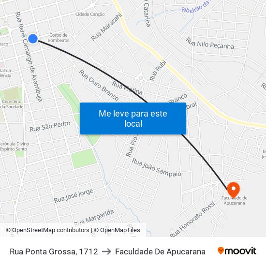 Rua Ponta Grossa, 1712 to Faculdade De Apucarana map