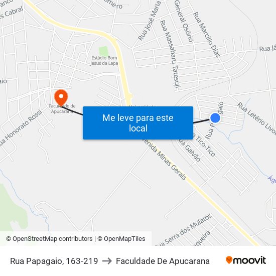 Rua Papagaio, 163-219 to Faculdade De Apucarana map