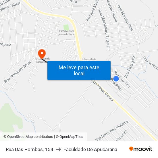 Rua Das Pombas, 154 to Faculdade De Apucarana map