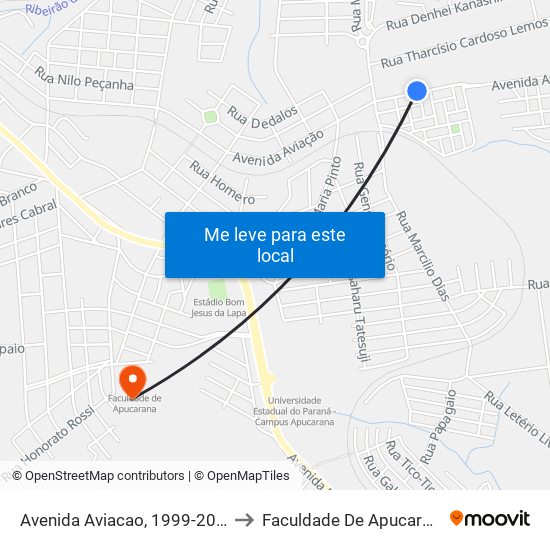 Avenida Aviacao, 1999-2067 to Faculdade De Apucarana map