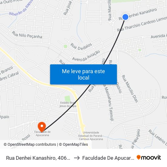 Rua Denhei Kanashiro, 406-598 to Faculdade De Apucarana map