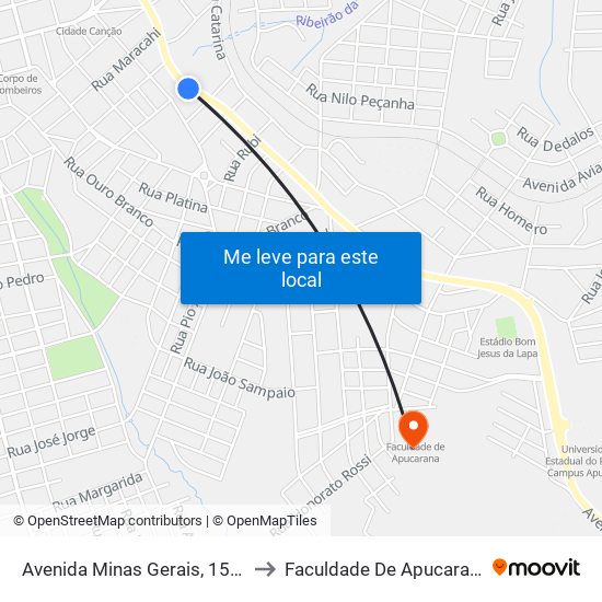 Avenida Minas Gerais, 1532 to Faculdade De Apucarana map