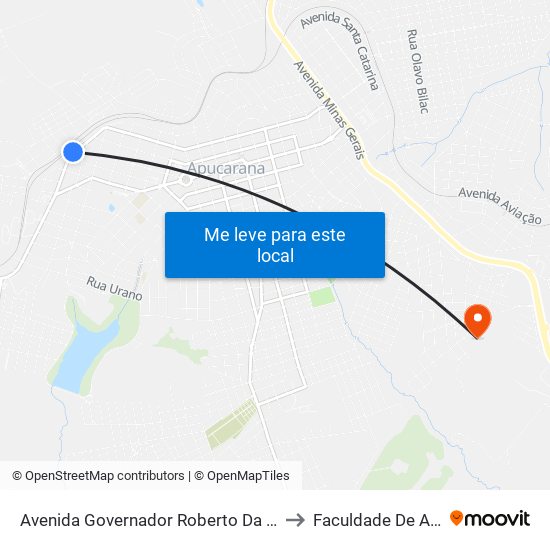 Avenida Governador Roberto Da Silveira, 304-414 to Faculdade De Apucarana map