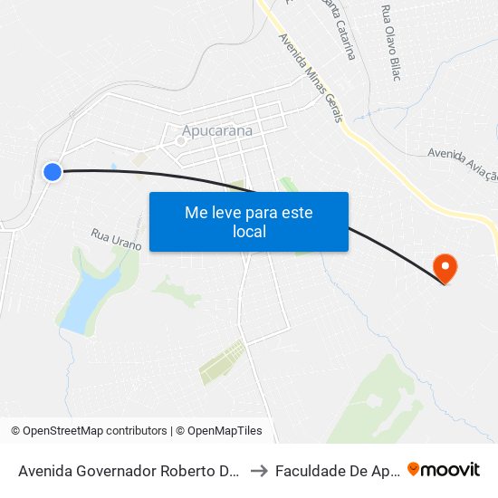Avenida Governador Roberto Da Silveira, 416 to Faculdade De Apucarana map