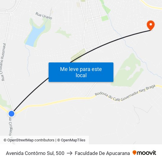 Avenida Contôrno Sul, 500 to Faculdade De Apucarana map