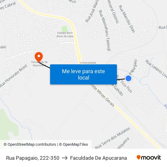 Rua Papagaio, 222-350 to Faculdade De Apucarana map
