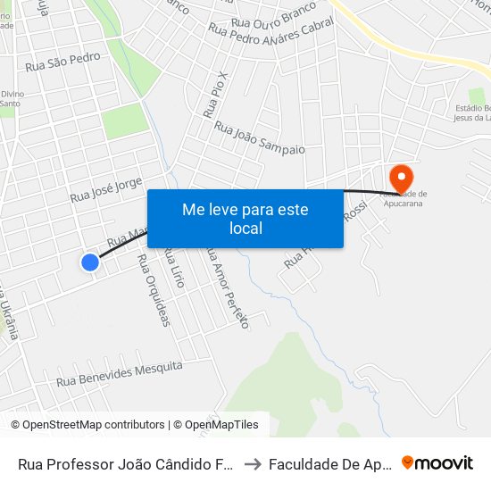 Rua Professor João Cândido Ferreira, 2125 to Faculdade De Apucarana map