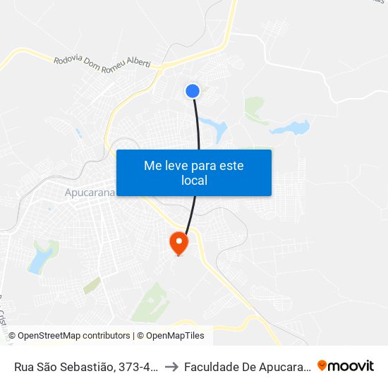 Rua São Sebastião, 373-413 to Faculdade De Apucarana map