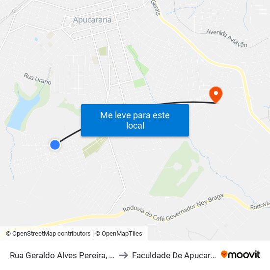 Rua Geraldo Alves Pereira, 326 to Faculdade De Apucarana map