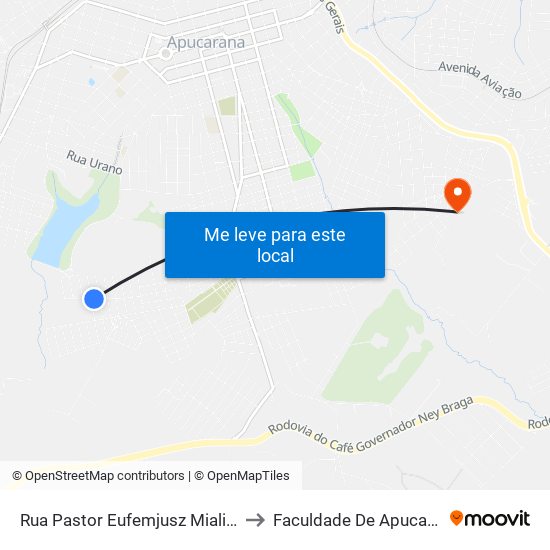 Rua Pastor Eufemjusz Mialik, 99 to Faculdade De Apucarana map