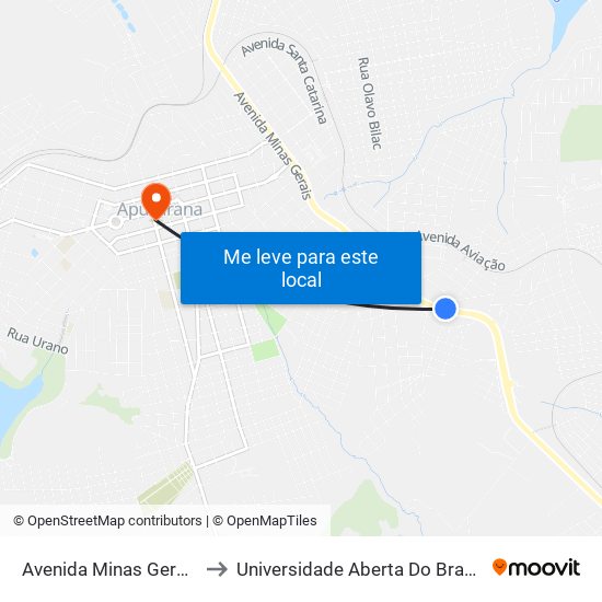 Avenida Minas Gerais, 2959-3067 to Universidade Aberta Do Brasil - Polo Apucarana map