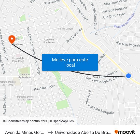 Avenida Minas Gerais, 2643-2801 to Universidade Aberta Do Brasil - Polo Apucarana map