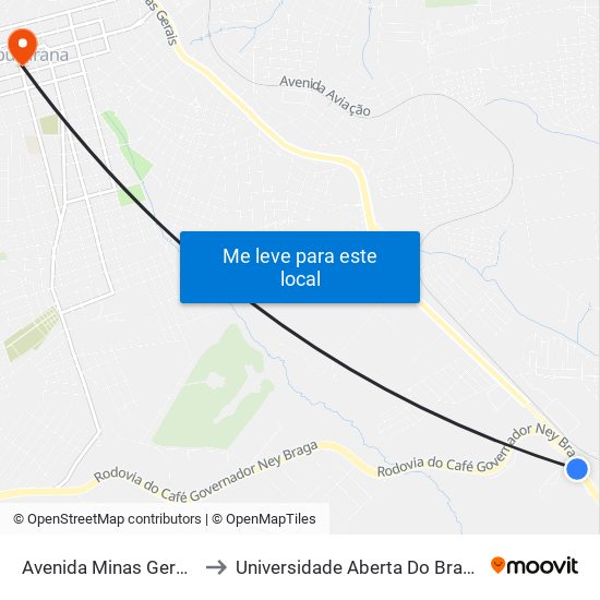 Avenida Minas Gerais, 6706-6810 to Universidade Aberta Do Brasil - Polo Apucarana map