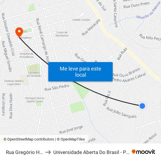 Rua Gregório Holak, 40 to Universidade Aberta Do Brasil - Polo Apucarana map