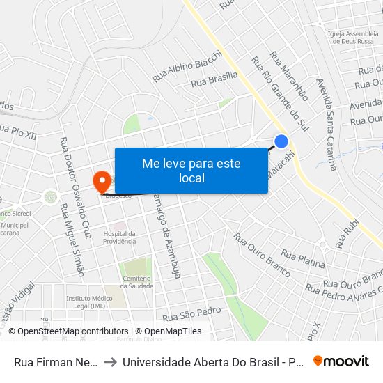 Rua Firman Neto, 410 to Universidade Aberta Do Brasil - Polo Apucarana map