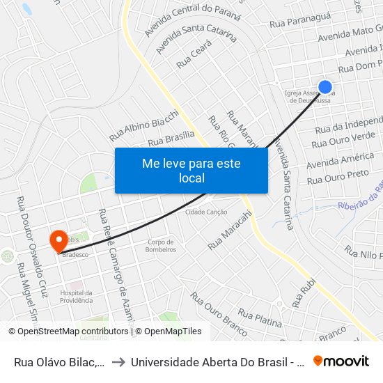 Rua Olávo Bilac, 585-711 to Universidade Aberta Do Brasil - Polo Apucarana map