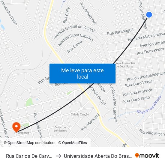 Rua Carlos De Carvalho, 851-963 to Universidade Aberta Do Brasil - Polo Apucarana map