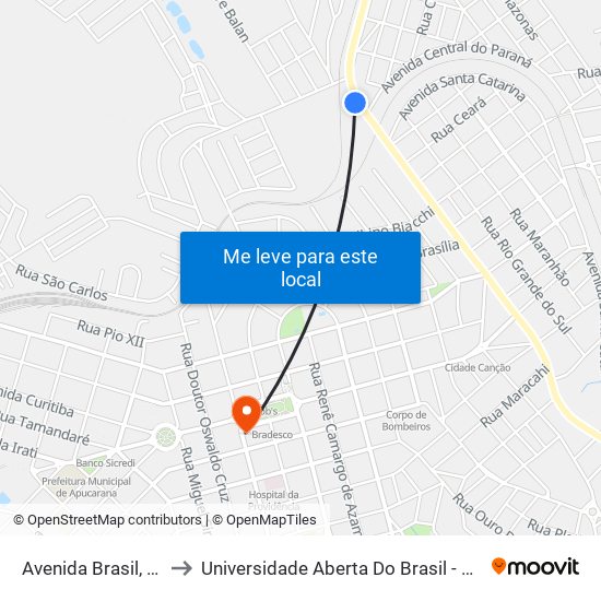 Avenida Brasil, 638-760 to Universidade Aberta Do Brasil - Polo Apucarana map