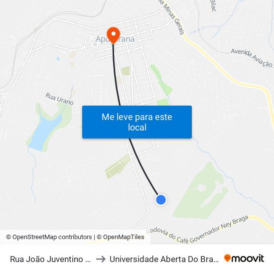 Rua João Juventino Lemos, 54-296 to Universidade Aberta Do Brasil - Polo Apucarana map