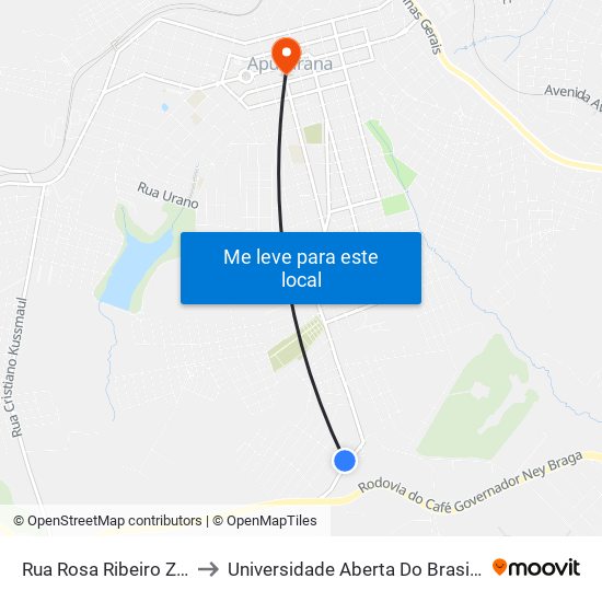 Rua Rosa Ribeiro Zacarias, 255 to Universidade Aberta Do Brasil - Polo Apucarana map