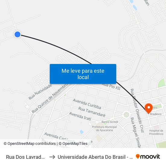 Rua Dos Lavradores, 1-51 to Universidade Aberta Do Brasil - Polo Apucarana map