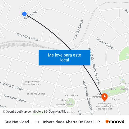 Rua Natividade, 1-249 to Universidade Aberta Do Brasil - Polo Apucarana map
