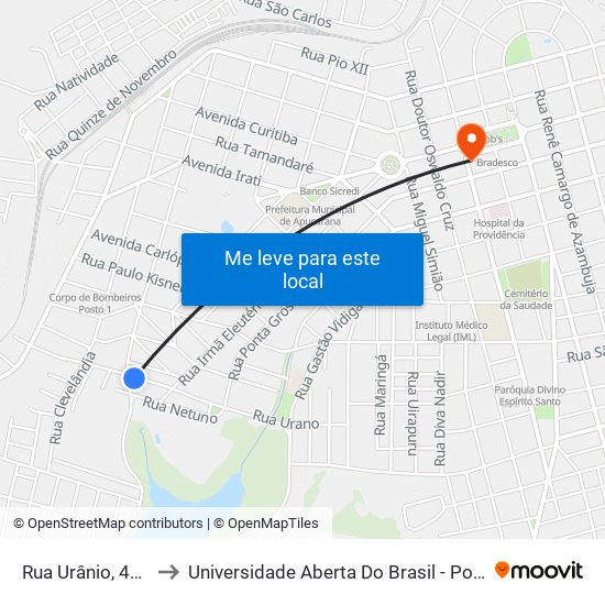 Rua Urânio, 408-506 to Universidade Aberta Do Brasil - Polo Apucarana map