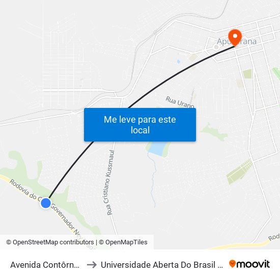 Avenida Contôrno Sul, 3505 to Universidade Aberta Do Brasil - Polo Apucarana map