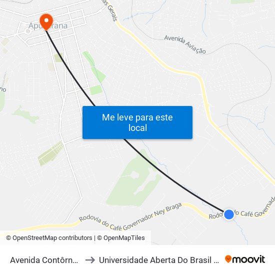 Avenida Contôrno Sul, 4692 to Universidade Aberta Do Brasil - Polo Apucarana map