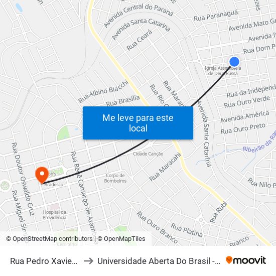 Rua Pedro Xavier, 281-287 to Universidade Aberta Do Brasil - Polo Apucarana map