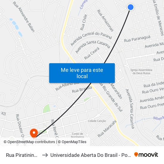 Rua Piratininga, 715 to Universidade Aberta Do Brasil - Polo Apucarana map