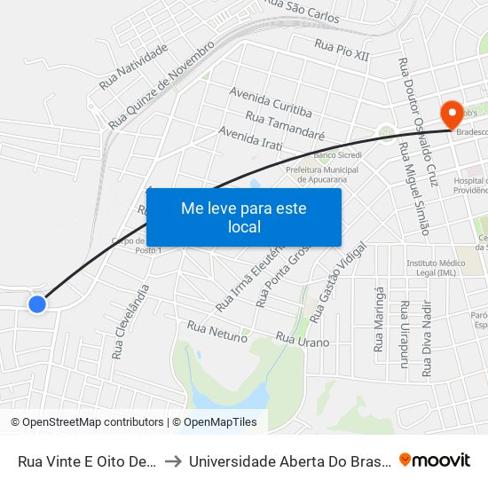 Rua Vinte E Oito De Janeiro, 1-97 to Universidade Aberta Do Brasil - Polo Apucarana map