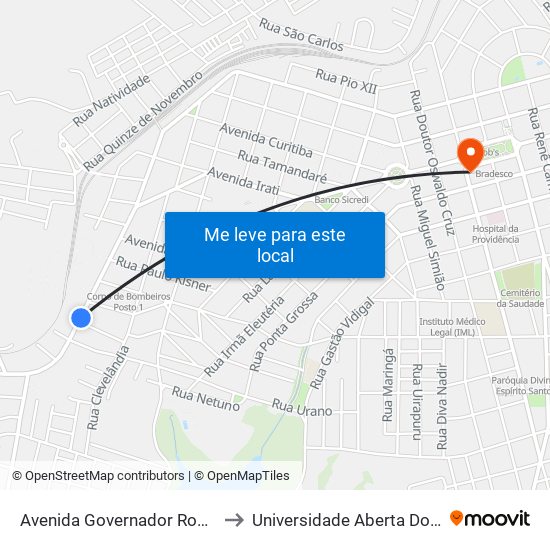 Avenida Governador Roberto Da Silveira, 441-551 to Universidade Aberta Do Brasil - Polo Apucarana map